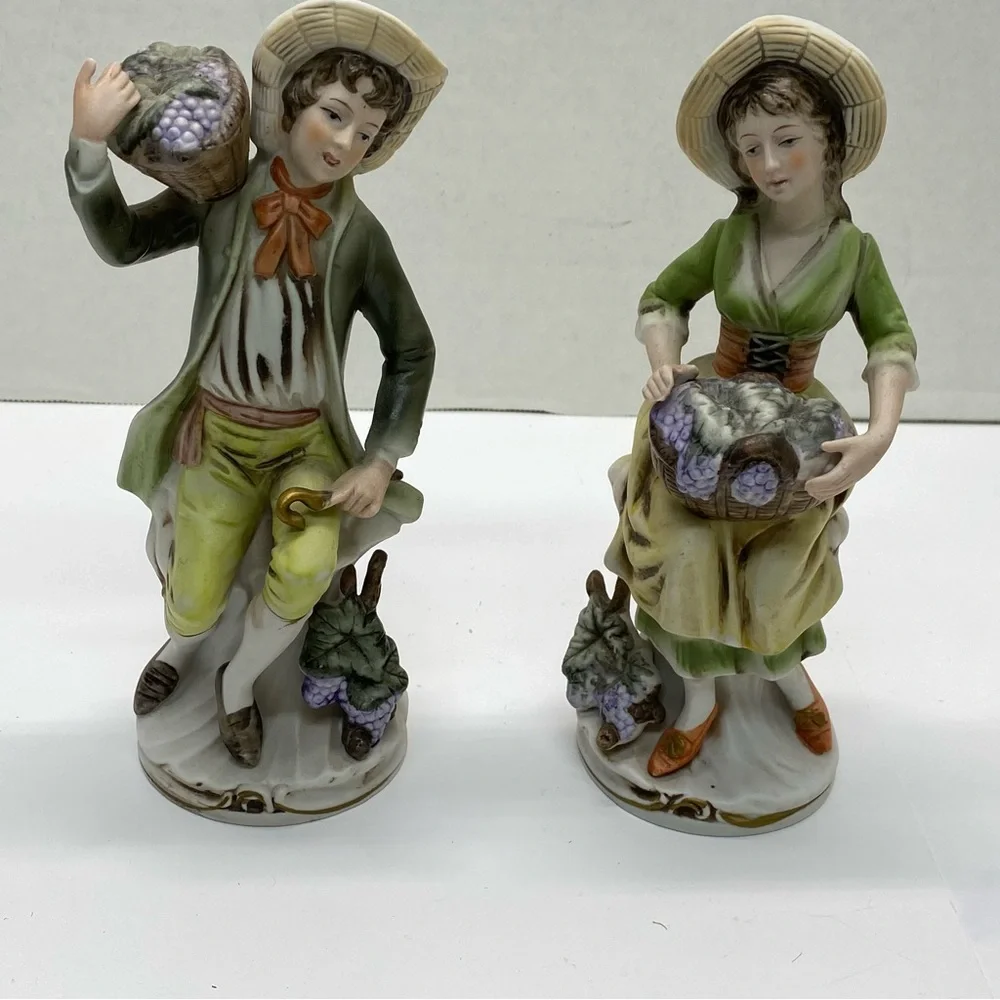 Vintage Homco Vineyard Couple Figurines Man & Woman#1258 Grapevine Harvesters 8